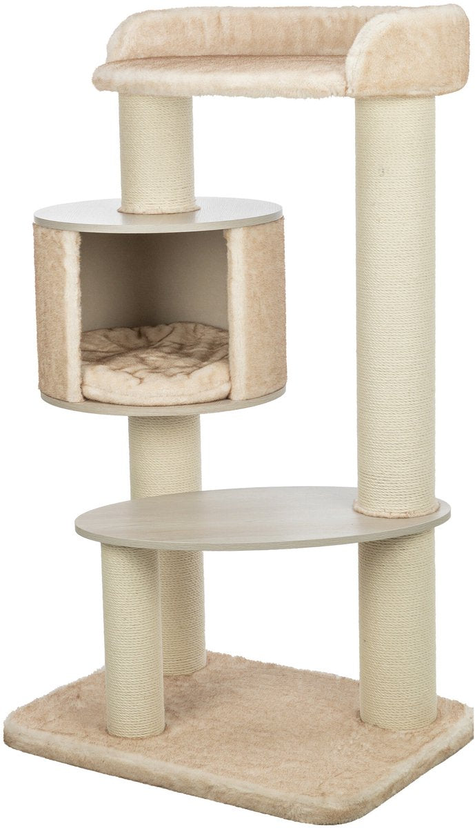 Trixie Kratzbaum Kiara xxl creme – stabile Sisalstämme, Unterstand mit Kissen – 78x56x135 cm