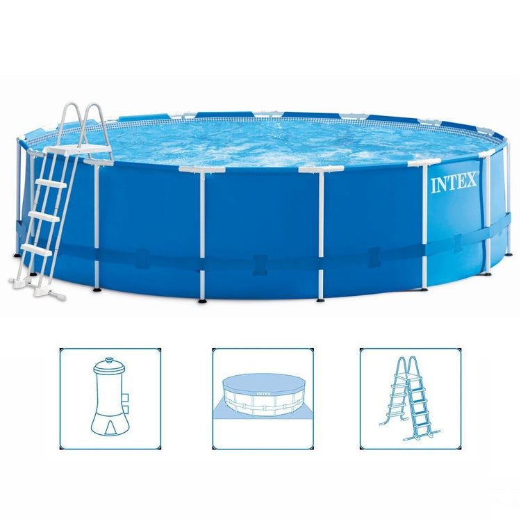 Intex 28242gn Metallrahmen-Schwimmbecken 457x122 cm + Filterpumpe und Treppe + Zubehör blau