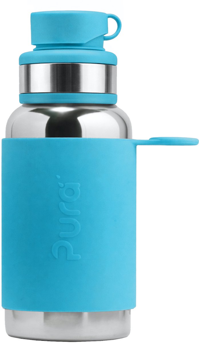 Pura Sportflasche 550 ml – Trinkflasche aus Edelstahl – 100 % plastikfrei – austauschbarer Deckel – spülmaschinenfest – Aqua
