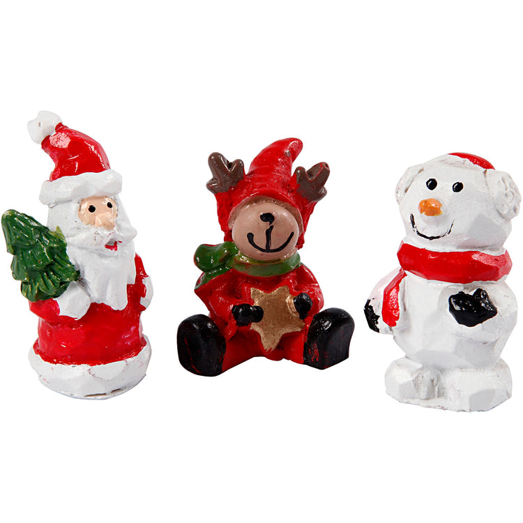 Creativ Company Miniaturfiguren, Weihnachtsmann, Rentier und Schneemann, H: 35 mm, L: 10 mm, 3 Stück 1 Box
