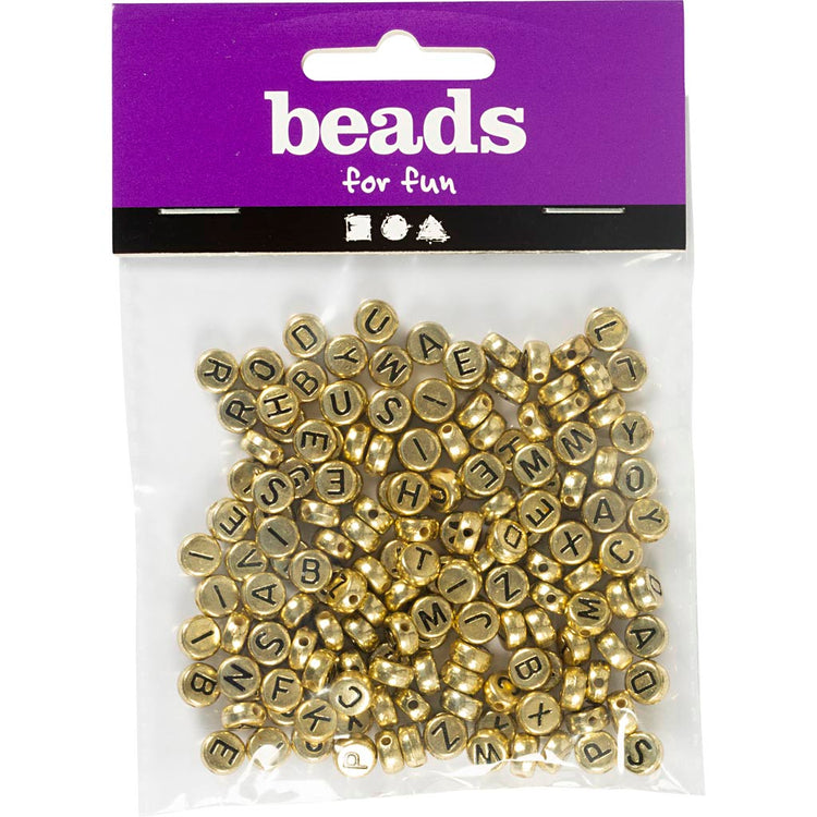 Creativ Company Buchstabenperlen, D 7 mm, Lochgröße 1,2 mm, ca. 200 Stück, Gold, 21 g 1 Box