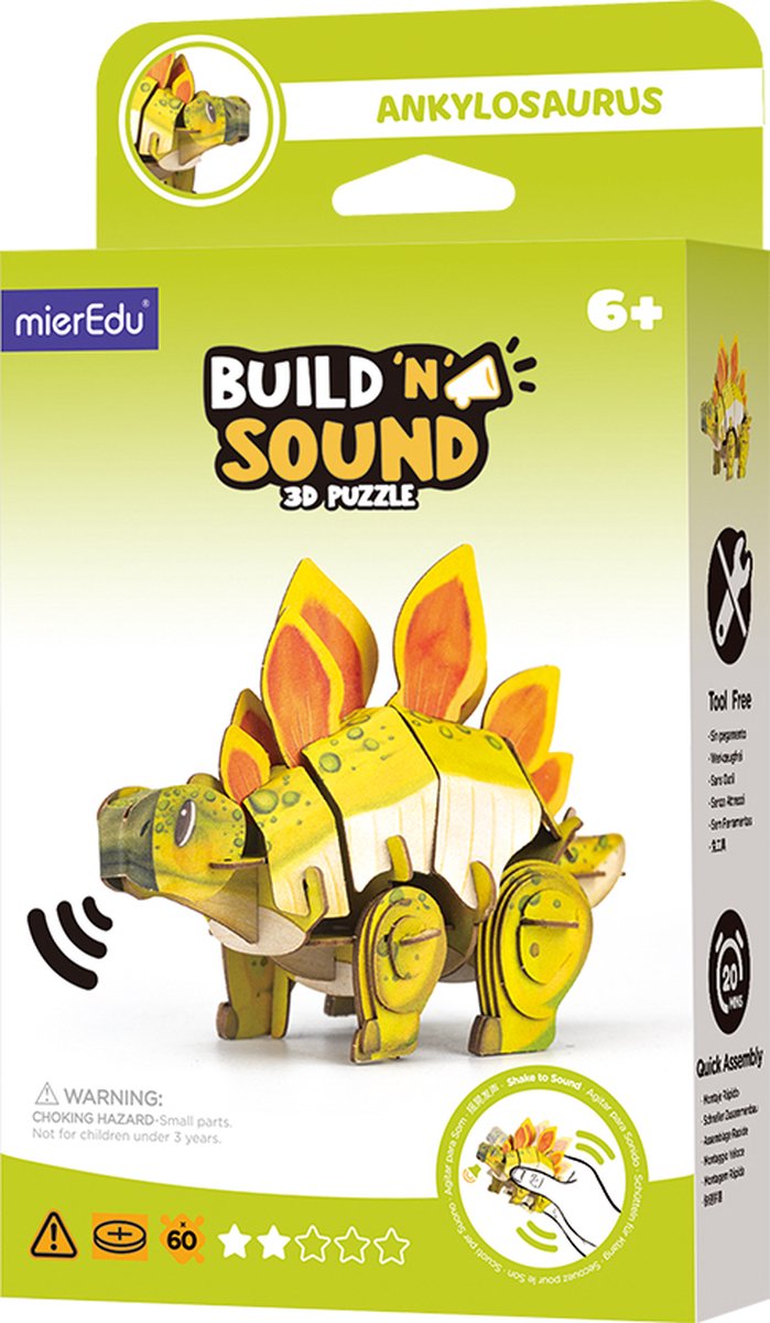 Mieredu 3D-Puzzle – Stegosaurus – mit Sound – 12,59 x 5,8 x 8,39 cm – 6 Jahre
