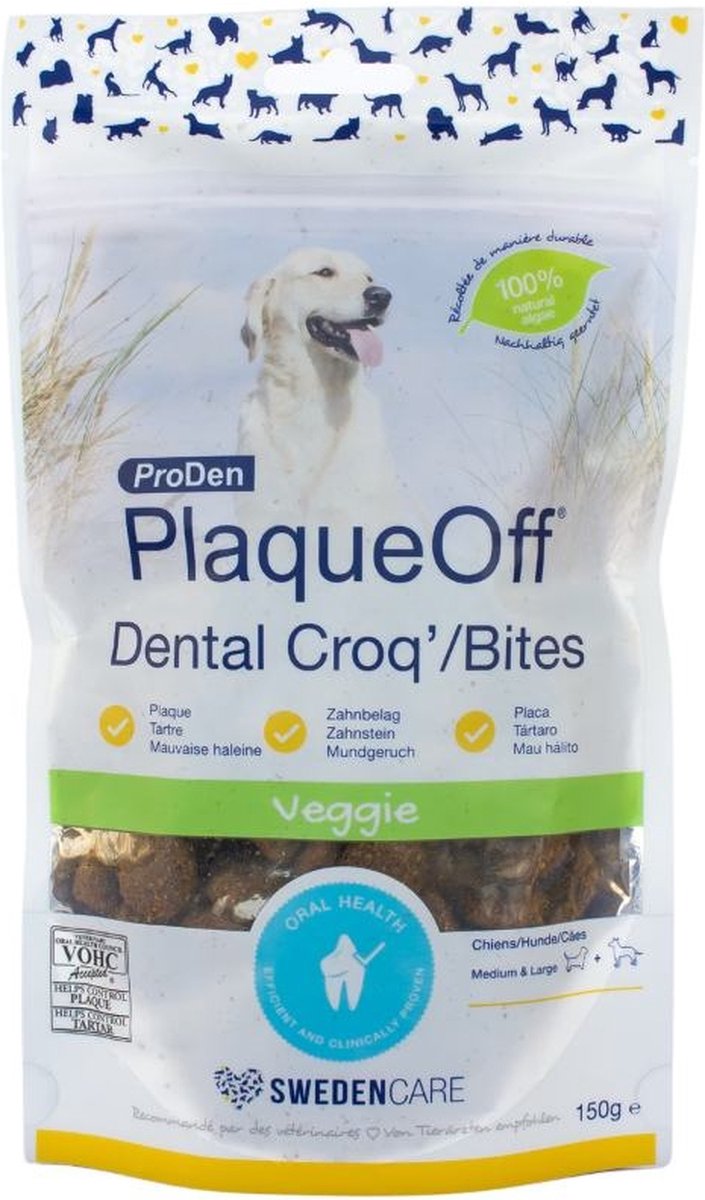 Proden PlaqueOff Zahnbiss für Hunde – reduziert Zahnbelag – beugt Zahnstein vor – bekämpft Mundgeruch – Inhalt 60 g oder 150 g – Hunde ab 10 kg – 150 Gramm