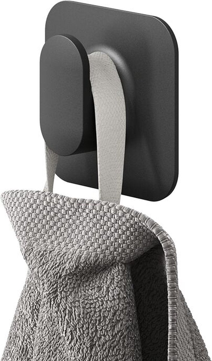 Tiger Carv - Handtuchhaken mittel - ohne Bohren - 3m Klebeband selbstklebend - schwarz