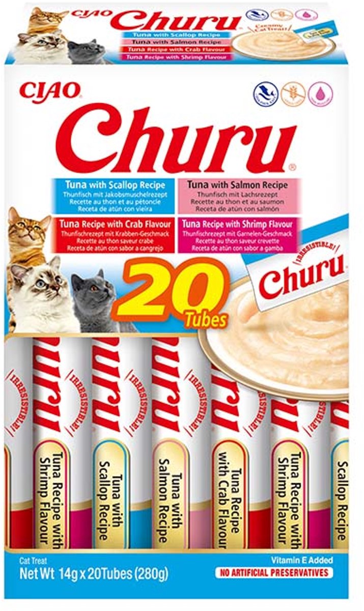 Inaba Churu Püree Multipack – Katzensnack – Thunfisch-Meeresfrüchte 20x14 g