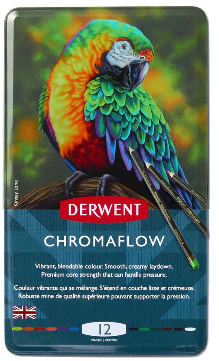Derwent Chromaflow Buntstifte – Sortiment in Dose – 3,5 mm – 12 Stück