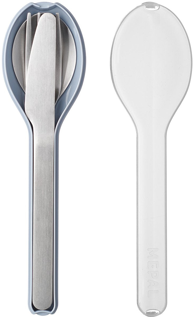 Mepal - Elliptisches Besteckset 3-teilig - Messer. Gabel und Löffel – Edelstahl – nordisches Blau