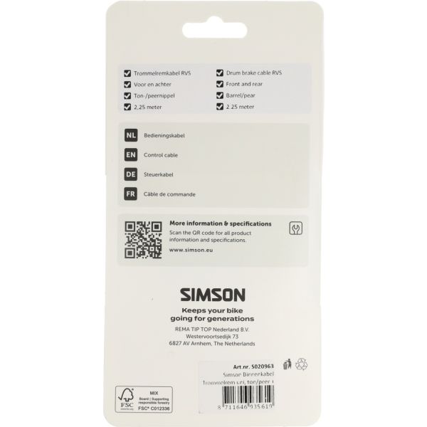 Simson Innenzug Trommelbremse universal. Tonnenbirne + Innensechskant aus Edelstahl