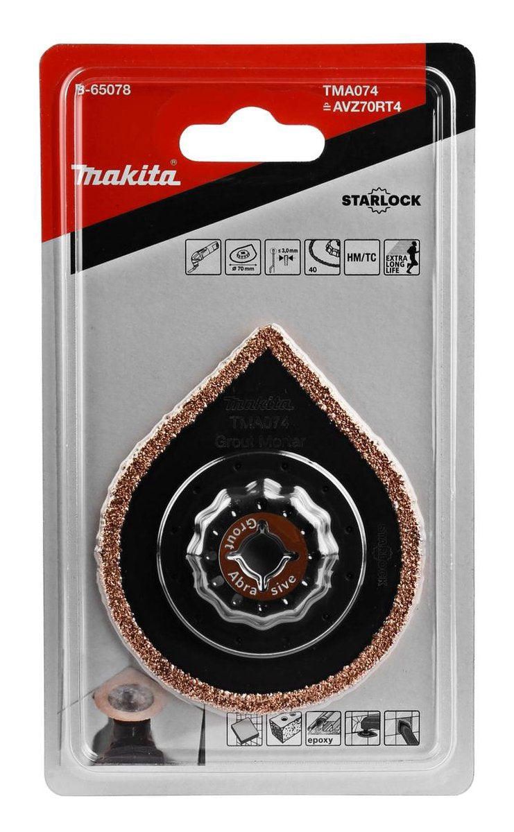 Makita-Zubehör b-65078 | tma074 Schleiftellerschneider | 70 mm TC HM K40 Starlock Multitool-Klinge – B-65078