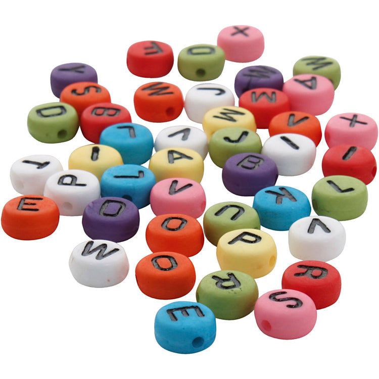 Runde Buchstabenperlen, D 7 mm, Lochgröße 1-2 mm, Dicke 4 mm, verschiedene Farben, 500 gr 1 Box