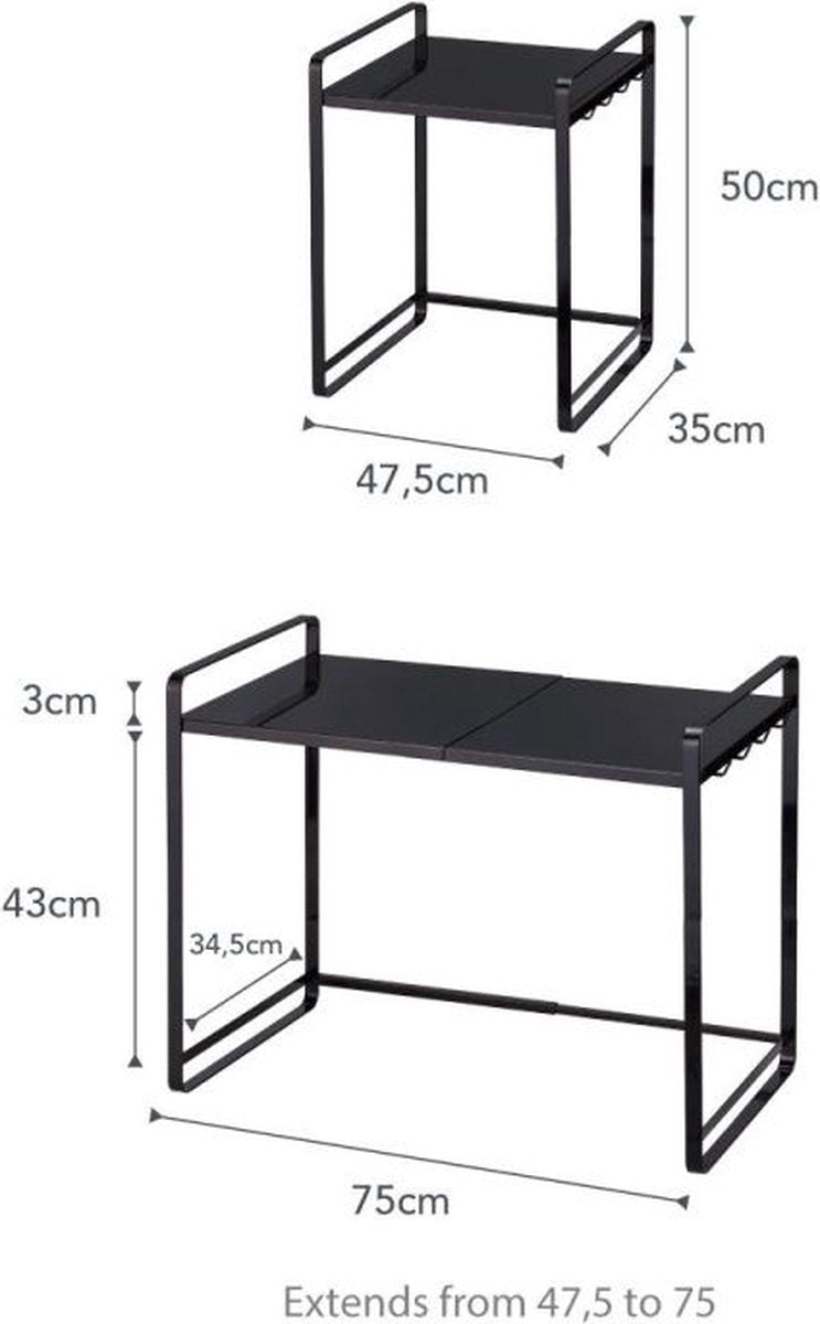 Yamazaki Arbeitsplatten-Organizer ausziehbar – Turm – Schwarz