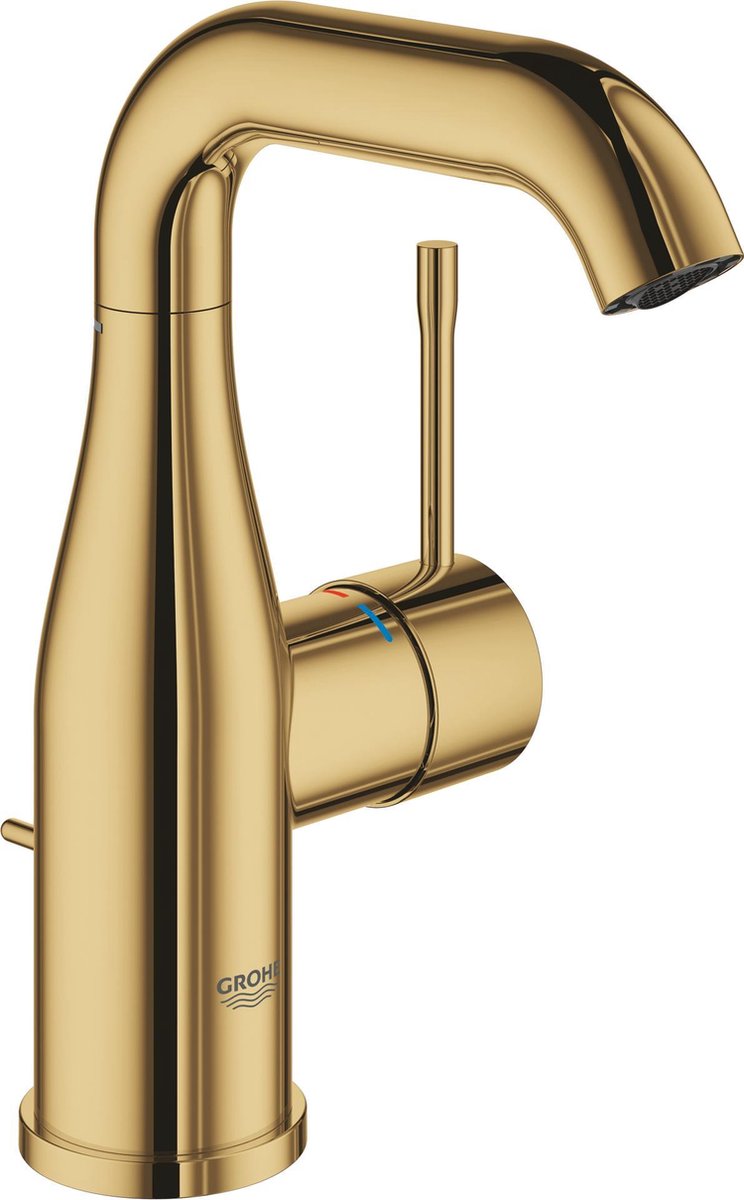 Grohe Essence New Waschtischarmatur – mittlerer schwenkbarer Auslauf – mit ausziehbarem Ablaufgarnitur – Cool Sunrise (Gold) – 23462gl1