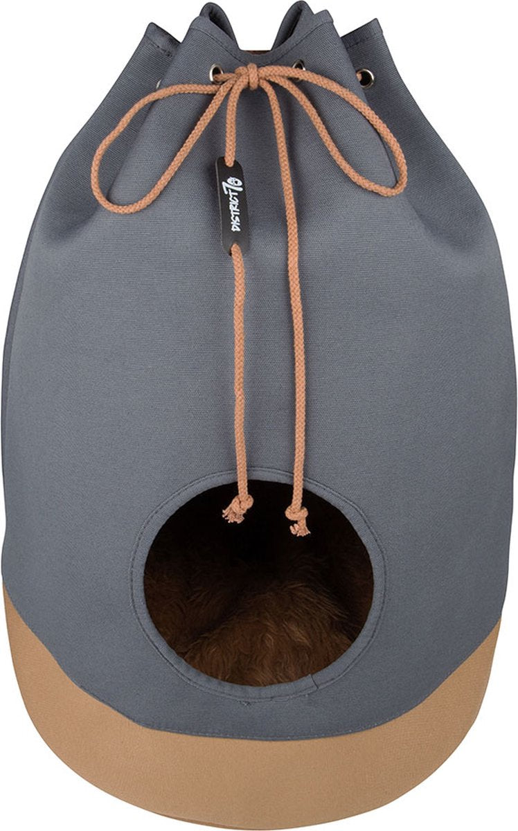 District 70 Casa – faltbares Katzenhaus aus Baumwolle inklusive Kissen – Cognac – 45 x 45 x 60 cm