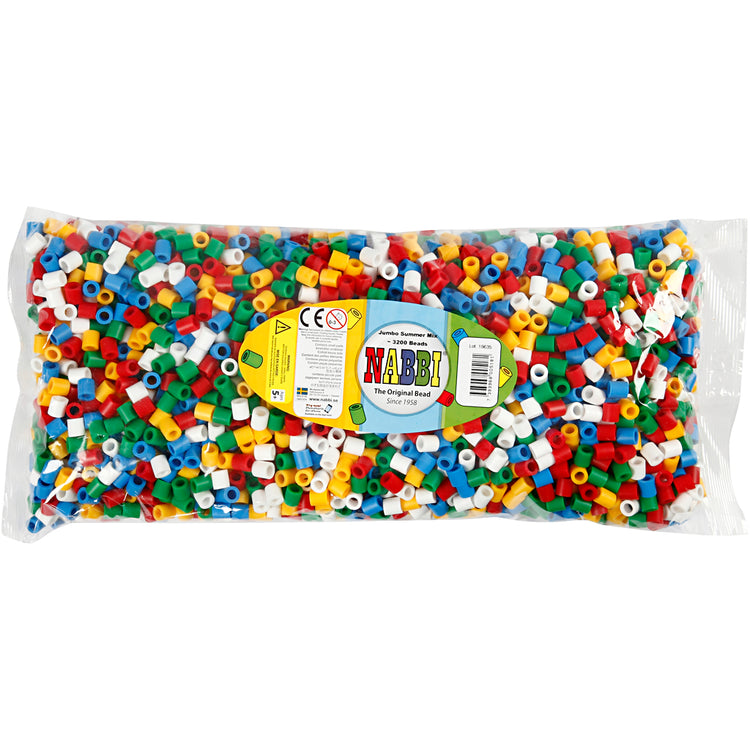 Nabbi-Perlen zum Aufbügeln, Größe 10 x 10 mm, Lochgröße 5,5 mm, Jumbo, Standardfarben, 3200 Teile, 1 Box