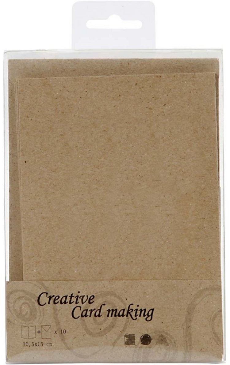 Creativ Firmenkarten und Umschläge, Kartengröße 10,5x15 cm, Umschlaggröße 11,5x16,5 cm, natur, 10er Set 1 Box
