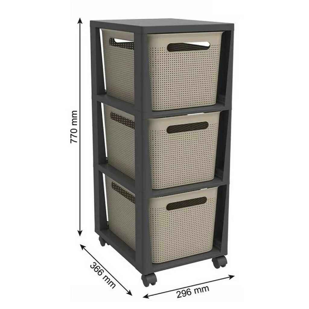 Rotho Pina Kommode mit 3 Schubladen 77x36,6x29,6 cm Cappuccino-Anthrazit