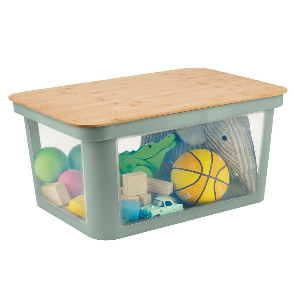 Rotho Pina Aufbewahrungsbox mit Deckel 45l salbeigrün Bambus transparent