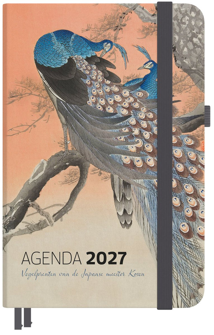 Studio Colori Agenda 2027 – Vogeldrucke des japanischen Meisters Koson – 12,5 x 17,5 cm – mit Stiftschlaufe, Lesebändern, elastischem Verschluss und Dokumentenfach – 4 kostenlose Postkarten als Geschenk