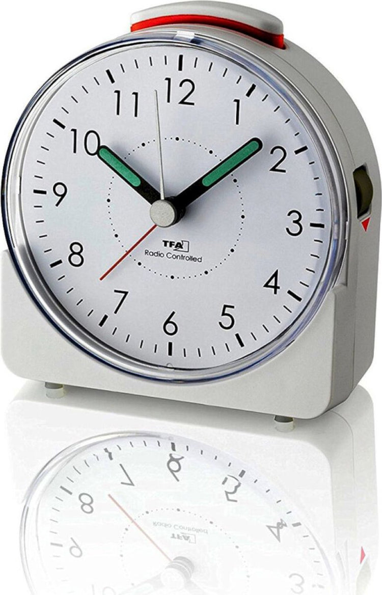 Tfa Dostmann 60.1513.02 – Wecker – analog – funkgesteuerte Zeitanzeige – lautloser Bewegungsablauf – Alarm – Schlummerfunktion – Kunststoff – Leuchtzeiger – Bildschirmbeleuchtung – weiß