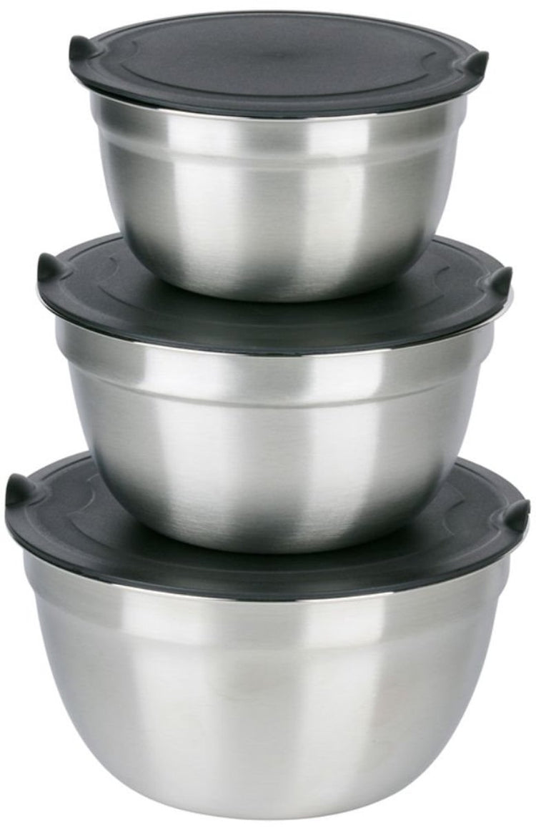 Alpina Edelstahlschüsseln 3-teilig mit Deckel – Salatschüssel für Salate – Rührschüssel mit Deckel – Schüsseln für Rührschüssel und Aufbewahrung – Snackschüssel
