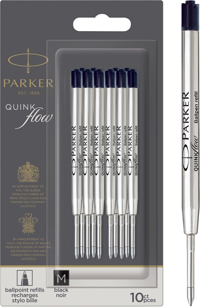 Parker Kugelschreibermine – mittlere Spitze – schwarze Quinkflow-Tinte – 10 Stück