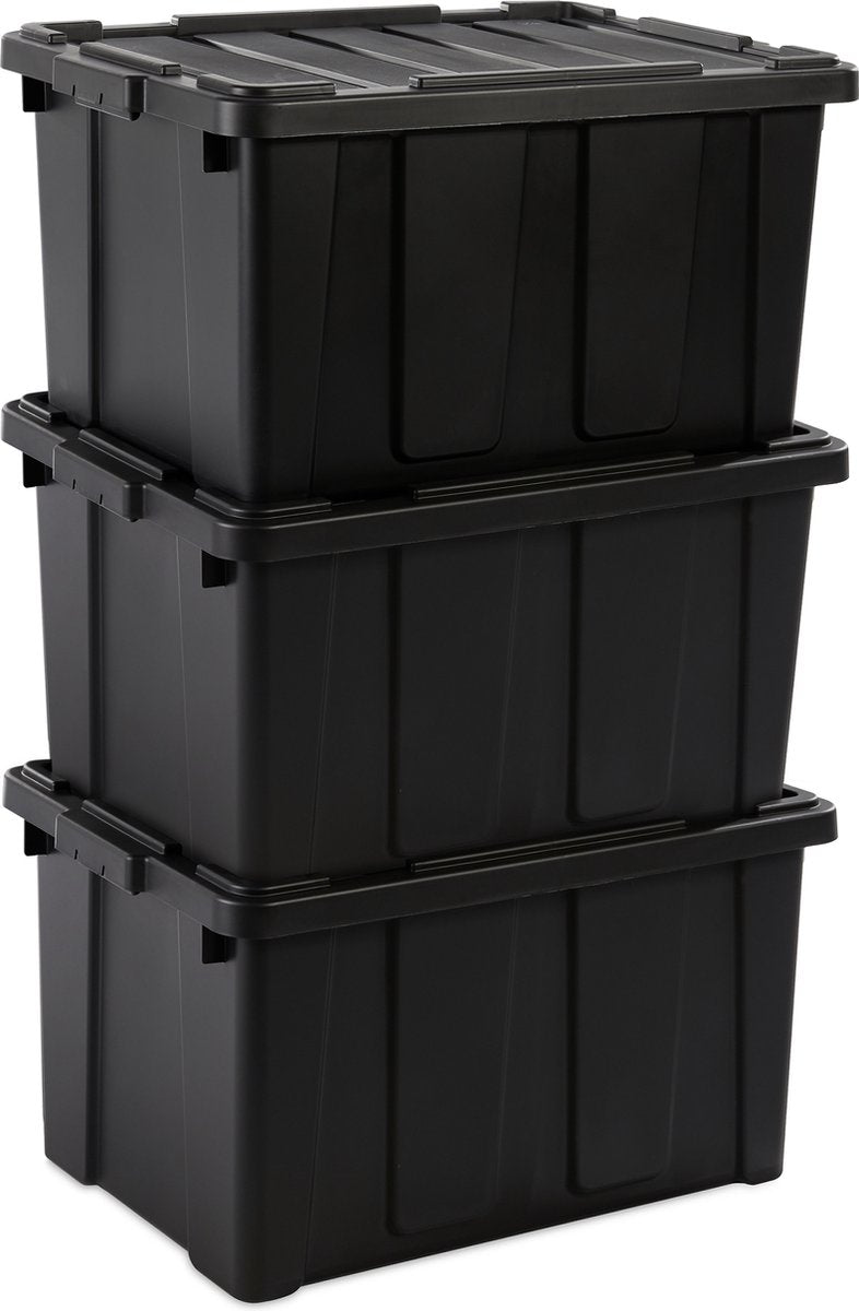 Iris Power Box robuste Aufbewahrungsbox – 68l – 100 % recycelter Kunststoff – Schwarz – 3er-Set