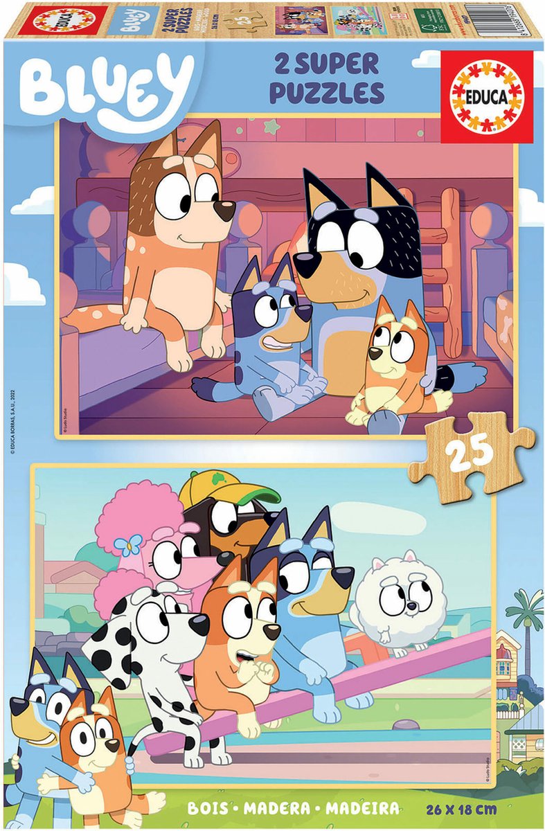 Educa - Holzpuzzle - 2 x 25 Teile - Bluey - Puzzle - Kinderpuzzle