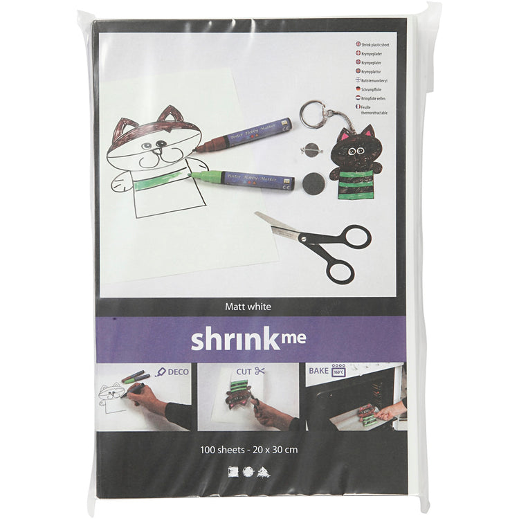 Creativ Company Schrumpffolienblätter, Blatt 20x30 cm, Stärke 0,3 mm, mattweiß, 100 Blatt 1 Karton
