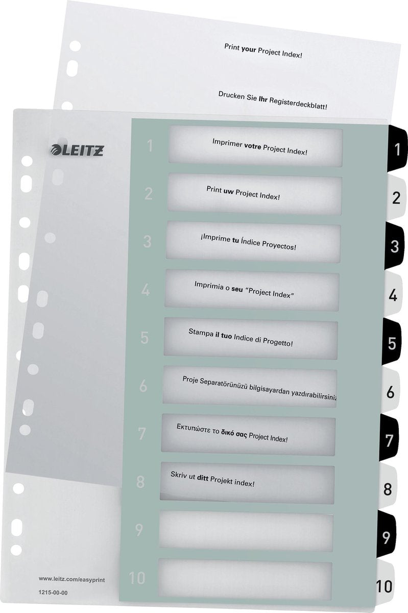 Leitz Wow Tab 1–10 Tabs, wiederverwendbar, A4-Format, Schwarzweiß