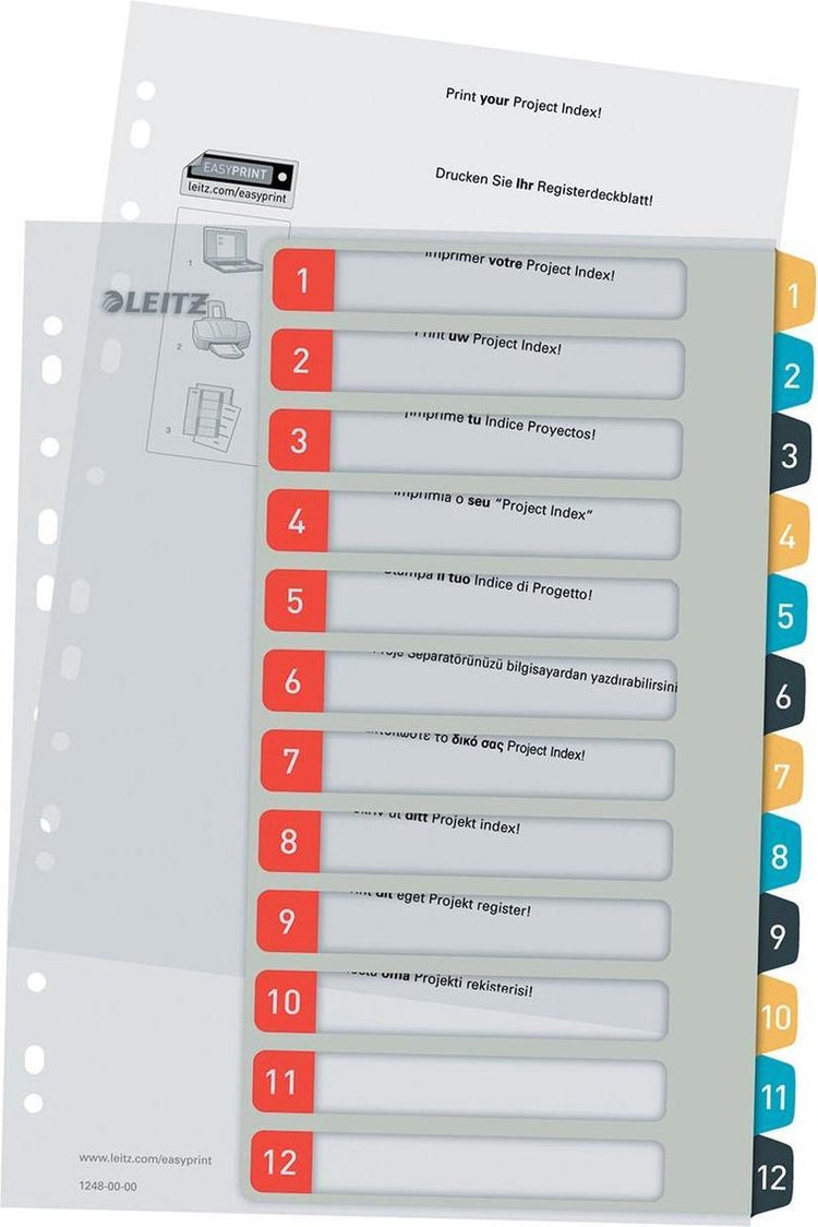Leitz Cozy druckbare PP-Tabs – 1–12 numerische Tabs – A4-Tabs – Tabs für Ordner