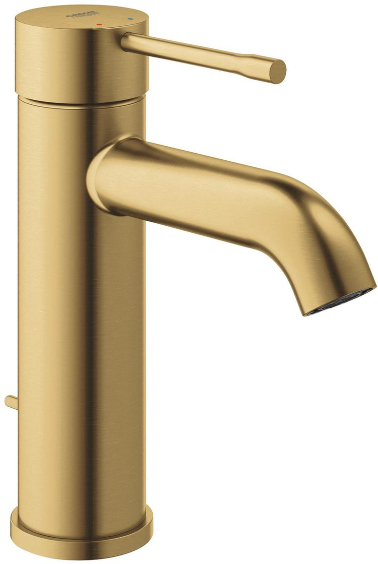 Grohe Essence neue Waschtischarmatur – niedriger Auslauf – mit Ablaufgarnitur – Cool Sunrise Brushed (Mattgold) – 23589GN1