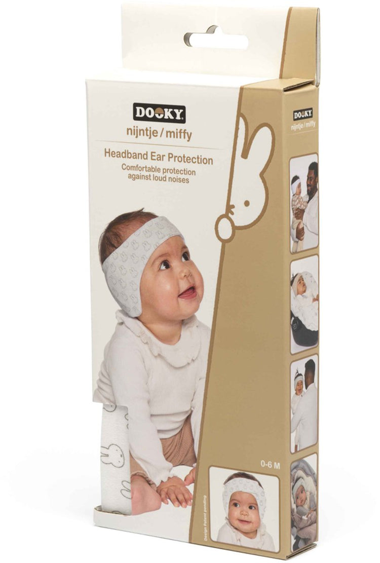 Dooky® Dooky x Miffy Baby-Gehörschutz – weiches, verstellbares Kopfband – 0–6 Monate – weiß – Öko-Tex-Baumwolle – leicht bequem