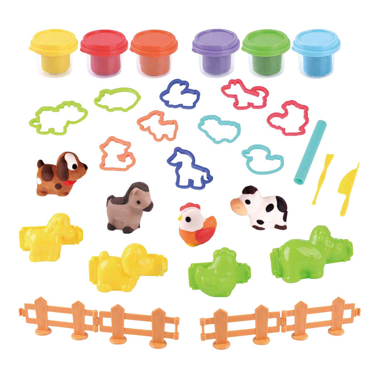 Playgo Bauernhof- und Tier-Ton-Set – 6 Tontöpfe
