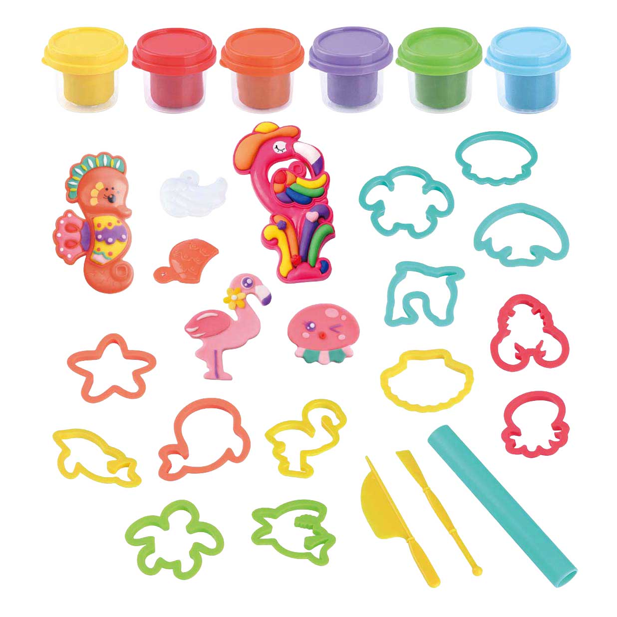 Playgo Küstentiere-Ton-Set – 6 Tontöpfe