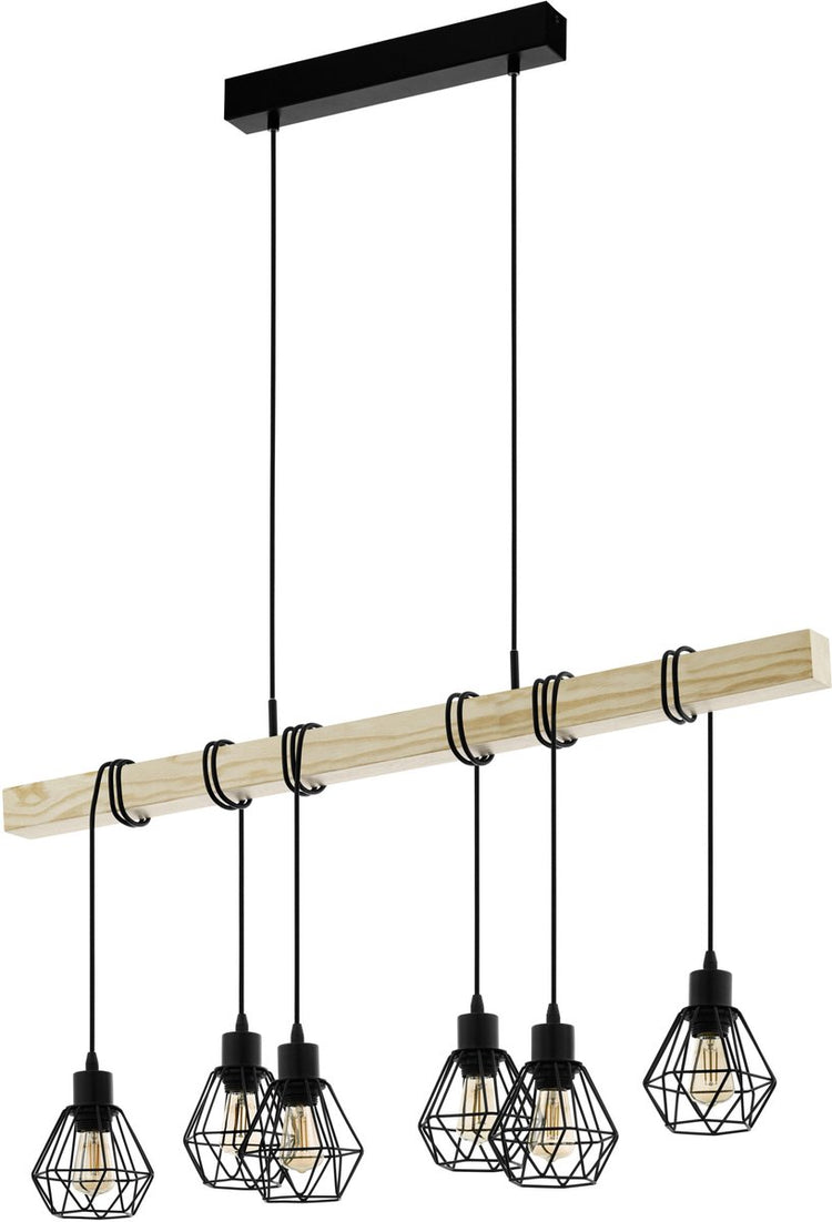 Eglo Townshend 5 Hängelampe – E27 – 100 cm – Schwarzbraun – FSC-Holz