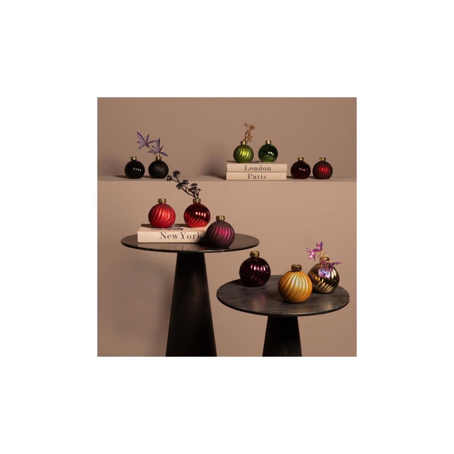 Countryfield Weihnachtskugelvase Streifen lila Glas ø10cm