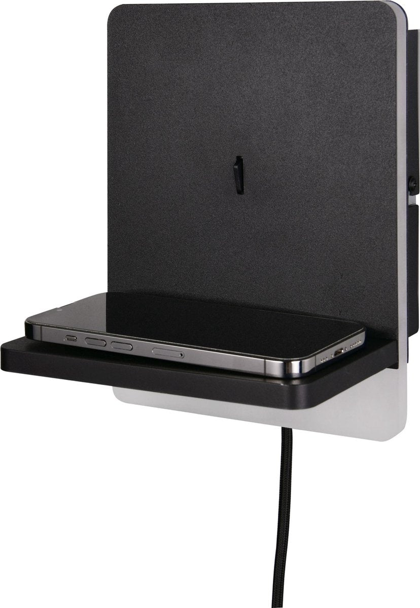 Trio Fairfield - Wandleuchte - Schwarz matt - inkl. 1x SMD 9W - USB-Anschluss mit Ladefunktion - Dimmschalter - Wandmontage - nicht extern dimmbar - induktive Ladestation - geeignet für Festmontage oder Stecker - USB-C-Anschluss mit Ladefunktion