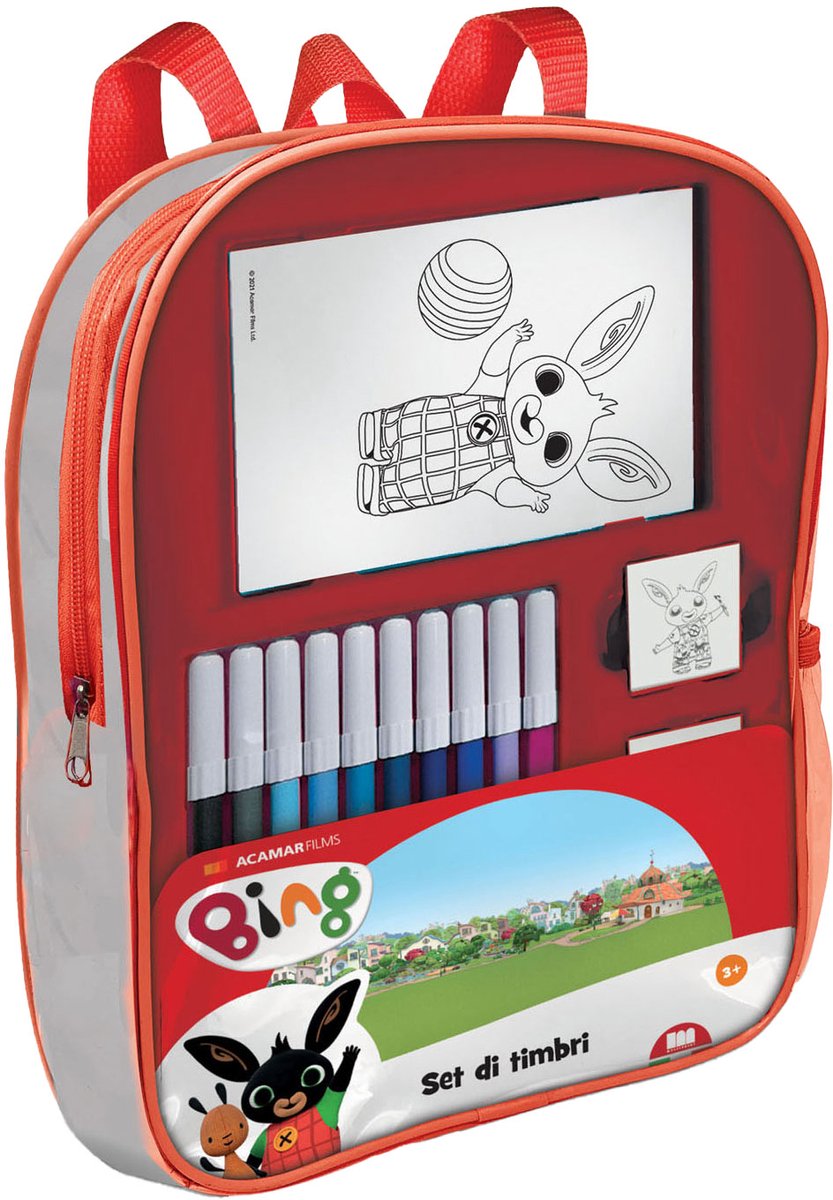 Multiprint -Rucksack mit Briefmarken und Filzstiften
