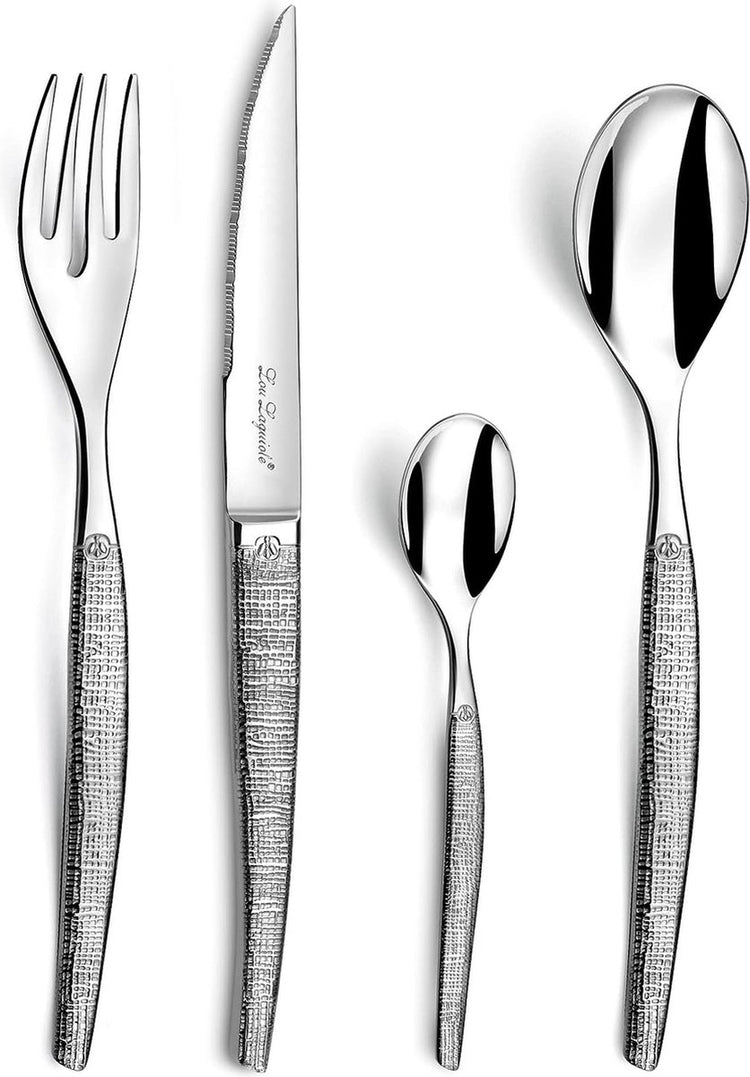 Lou Laguiole - Jet Textile - Besteckset - 24-teilig - 6 Personen - silberfarben