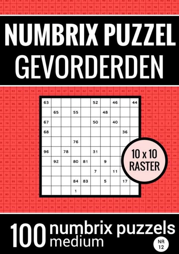 Markenloses Sans-Marque-Numbrix-Rätselmedium für Fortgeschrittene – Rätselbuch mit 100 Numbrix-Rätseln – Nr. 12