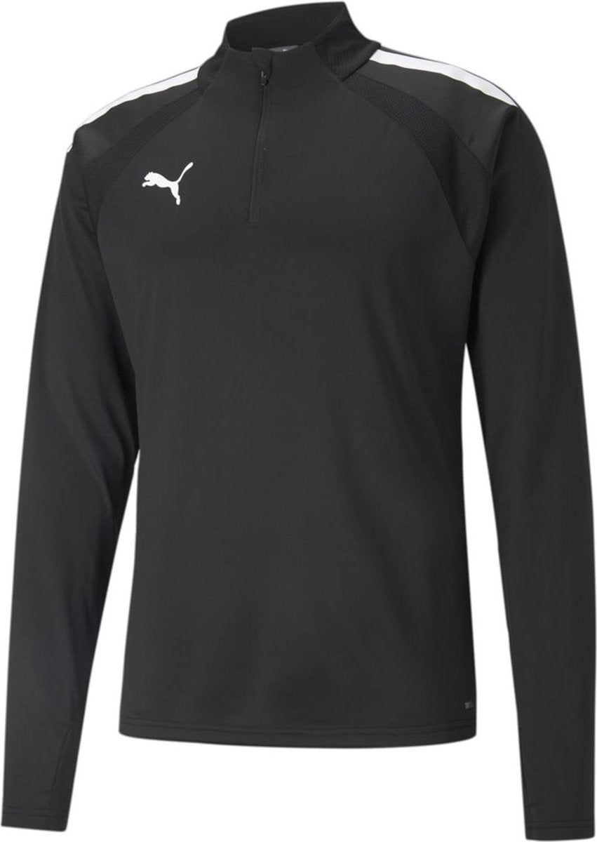 Puma Teamliga 1 4 Zip Top Jr Unisex-Sportshirt – Schwarz-Weiß