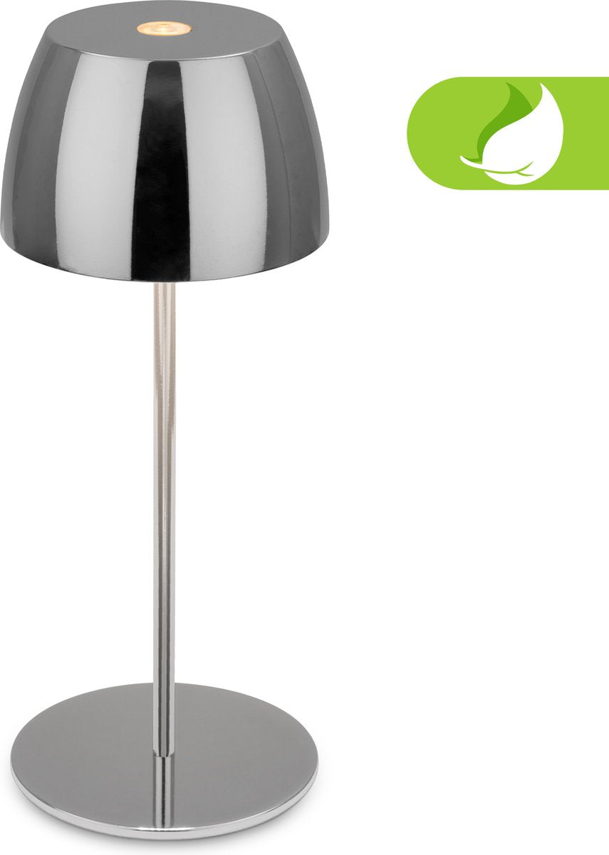 Briloner serina mini – kabellose LED-Tischleuchte IP44 – 7503018 – dimmbar – Touch – spritzwassergeschützt – kabellos – austauschbarer Akku und Lichtquelle – ø8 x 20 cm – Chrom