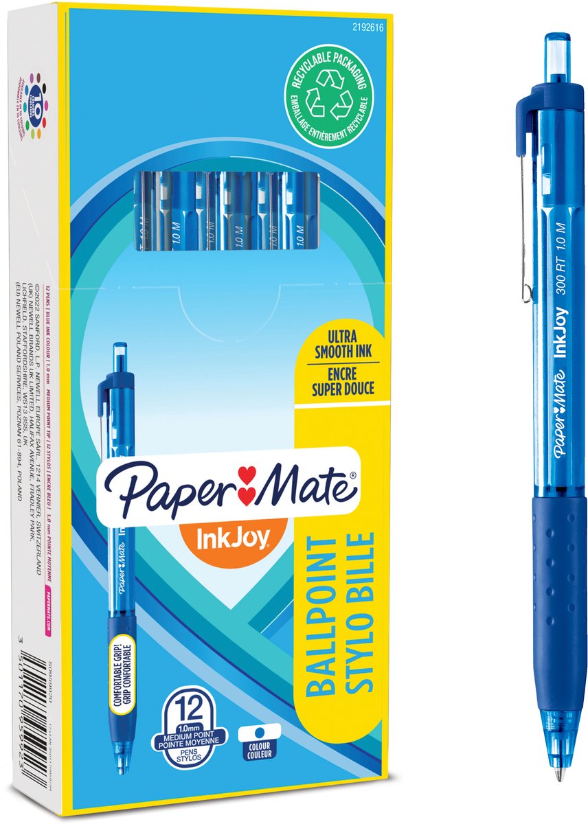 Paper Mate Inkjoy 300RT Kugelschreiber mit Druckknopf | mittlere Spitze (1,0 mm) | blau | 12 Stück