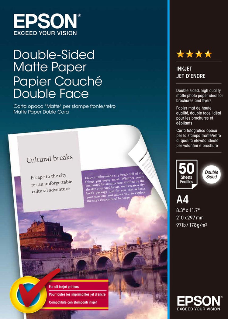 Epson doppelseitig mattes Papier C13S041569 Fotopapier DIN A4 178 g m² 50 Blatt doppelseitig bedruckbar, matt