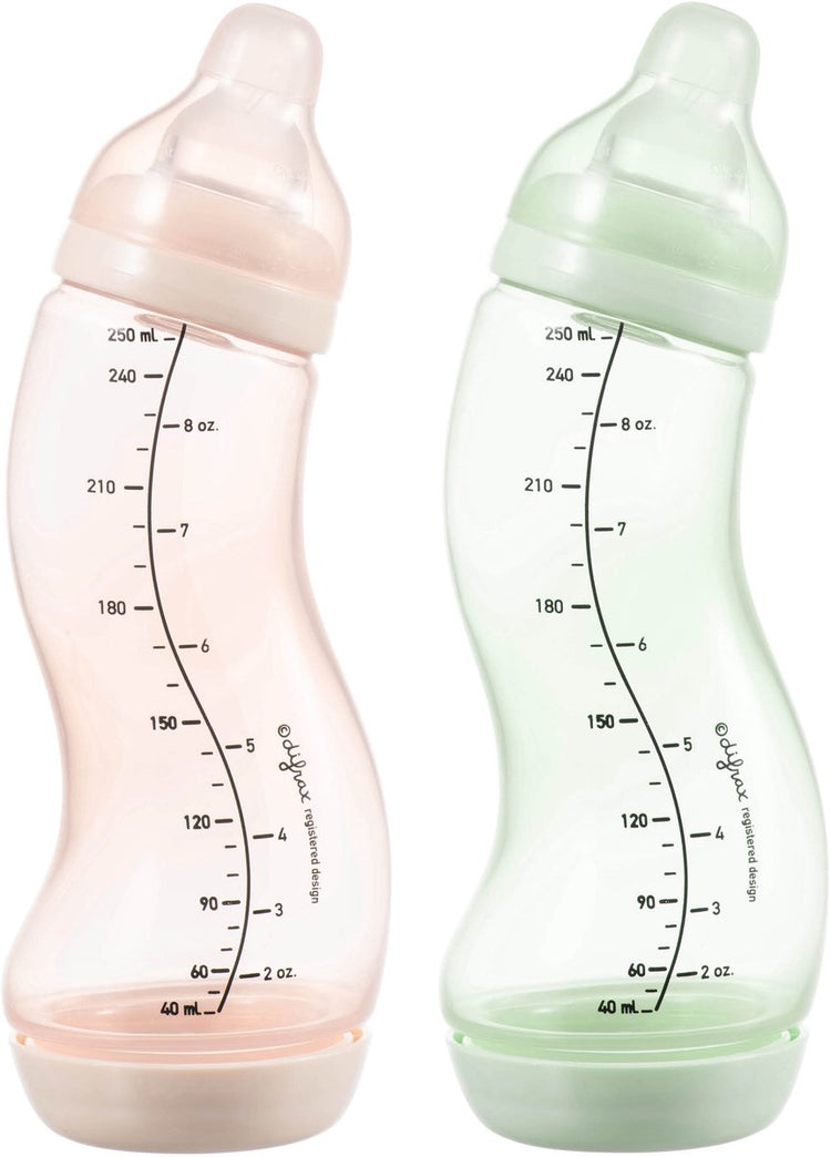 Difrax Natural S Babyflasche – 250 ml – rosa hellgrün – 2 Stück – Anti-Kolik