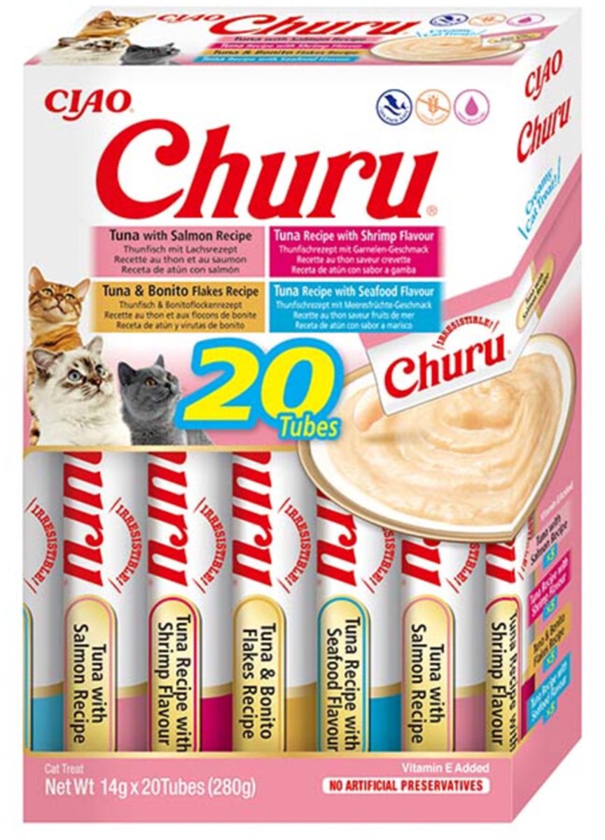 Inaba Churu Püree Multipack – Katzensnack – Thunfisch-Meeresfrüchte 20x14 g