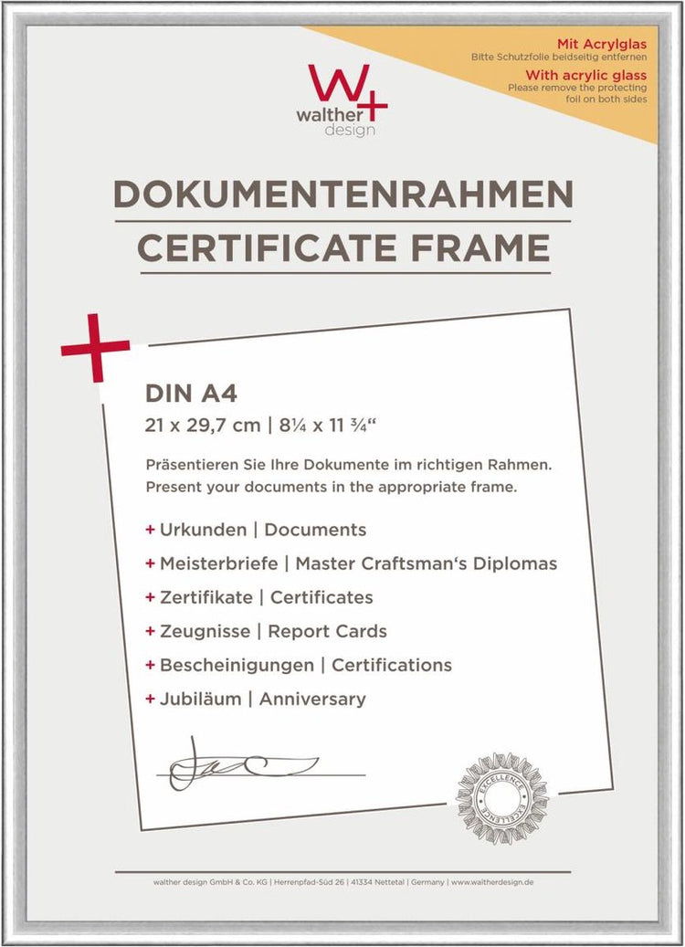 Walther New Lifestyle - Kunststoffrahmen - Fotogröße 21x29,7 cm (Din A4) - Kunstglas - Silber