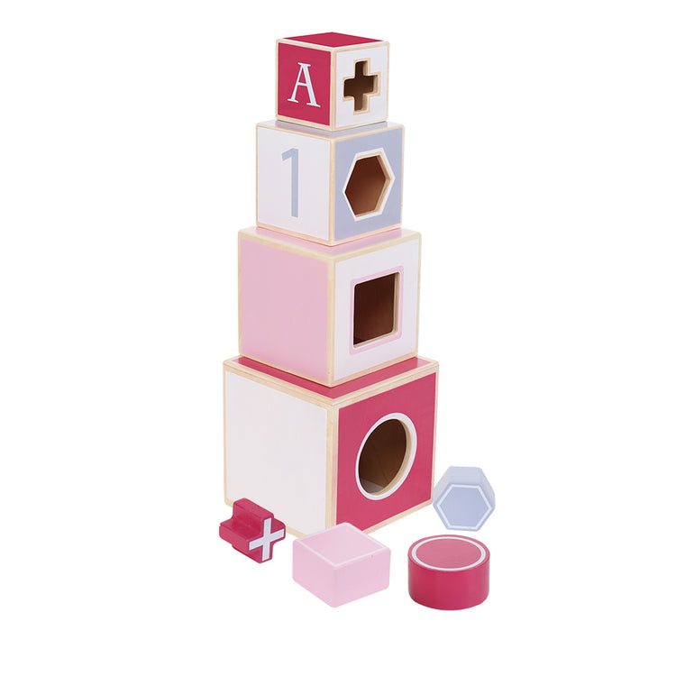 Jipy Jipy Holzstackturm + 4 Blöcke rosa