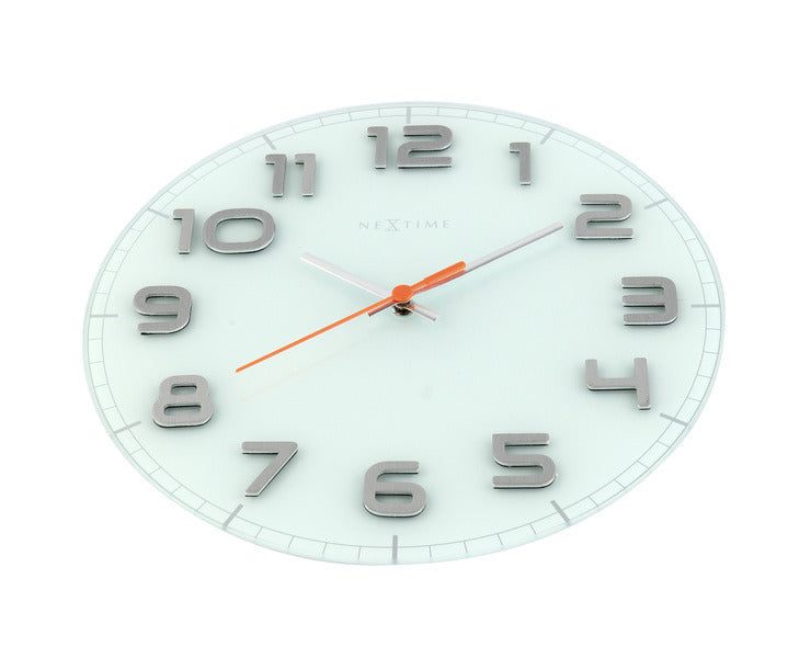 Nächste Zeit NEXTIME NE-8817WI WALL Clock Slide. 30 x 3,5 cm, Glas, weiß, 'edelrunde'