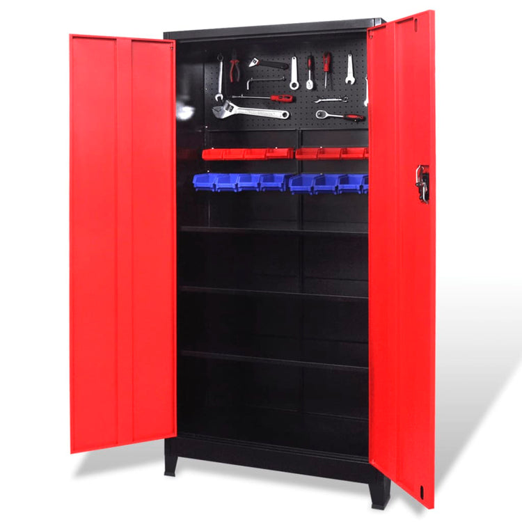 Vidaxl -Werkzeugschrank mit 2 Türen 90x40x180 cm Stahl schwarz und rot